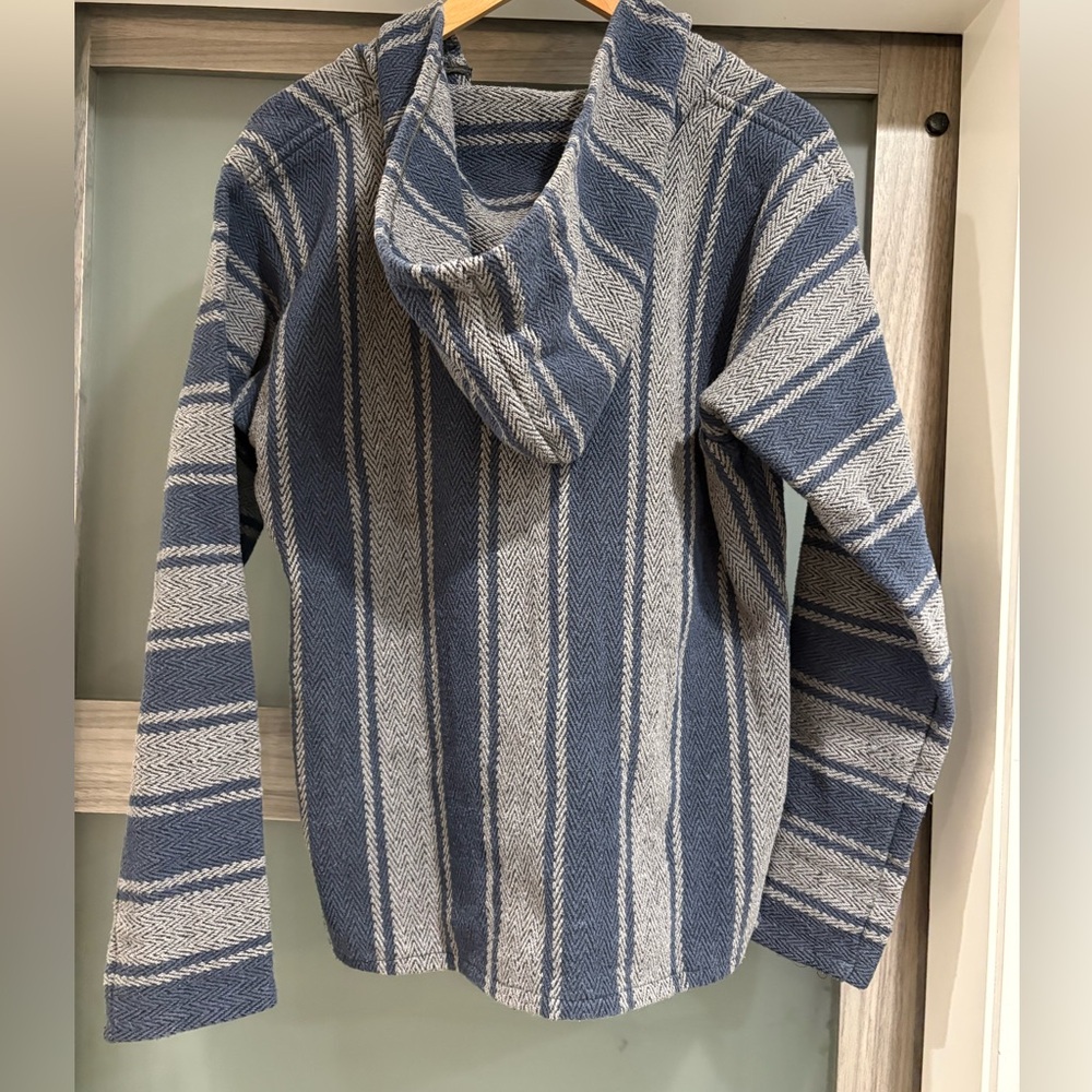 Striped Baja Hoodie in Blue and Grey. - Picture 2 of 8